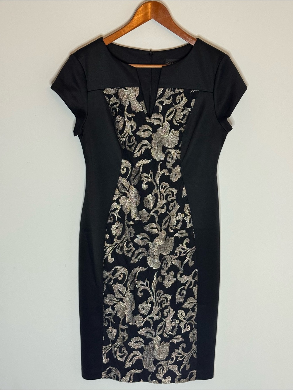 connected apparel Black Midi Dress with Gold Floral sheath